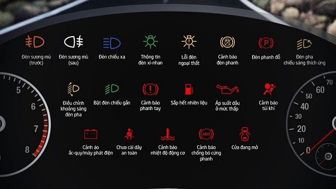 Ý nghĩa các ký hiệu, đèn báo trên bảng đồng hồ lái xe ô tô 1